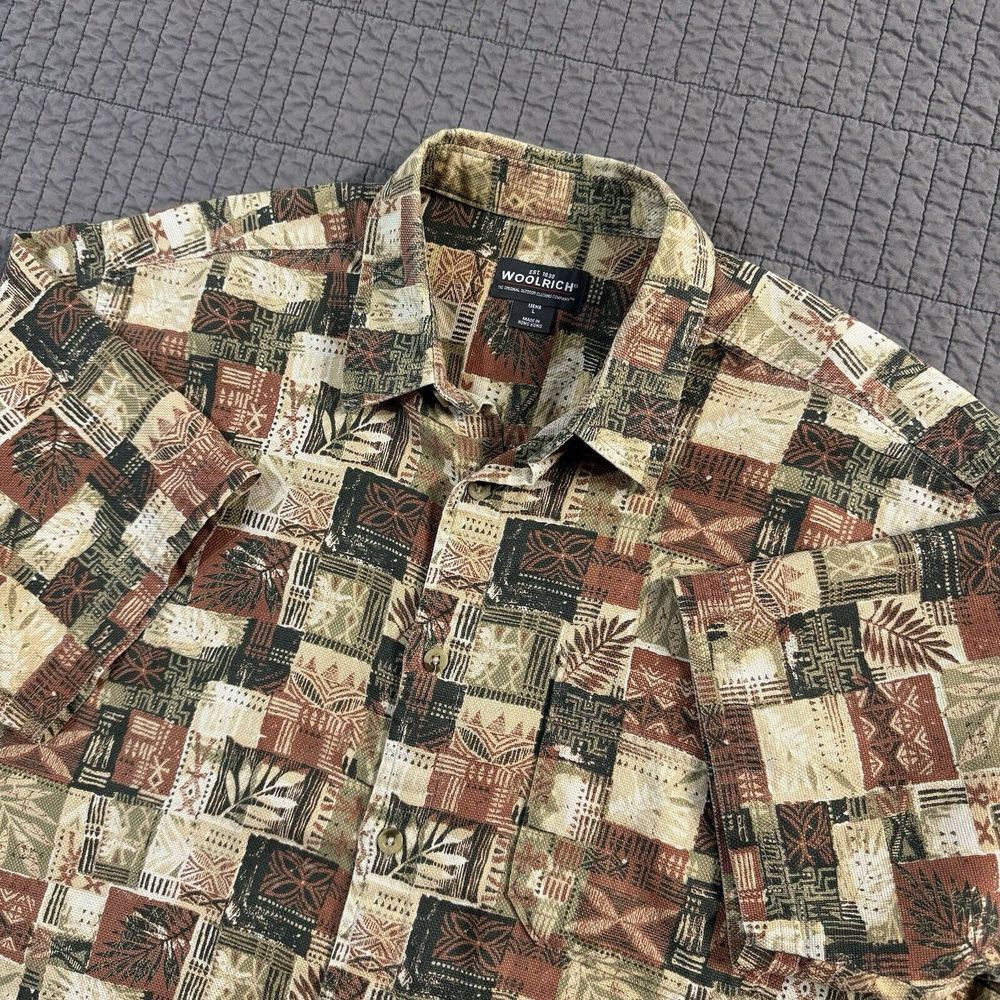 Woolrich Shirt Men‎ Large Paprika Primitive Blocks Camp Button Up Geometric Vtg